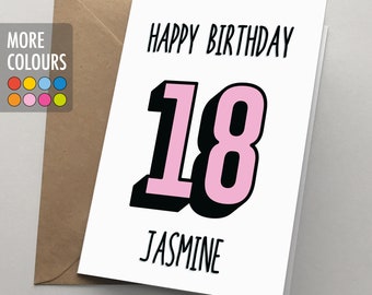 Personalized 18th Birthday Card, Blocktype Design