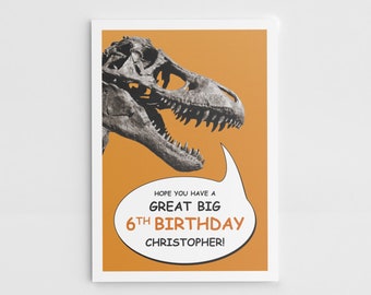 Personalised  Dino Card T-Rex Birthday Card Choose Any Age- T-Rex Dinosaur Birthday Card