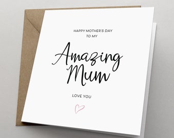 Mother's Day Card Personalised, Amazing Mum Card, Happy Mothers Day to my Amazing Mum love from Son, Daughter, step daughter, Pink | MOTD11