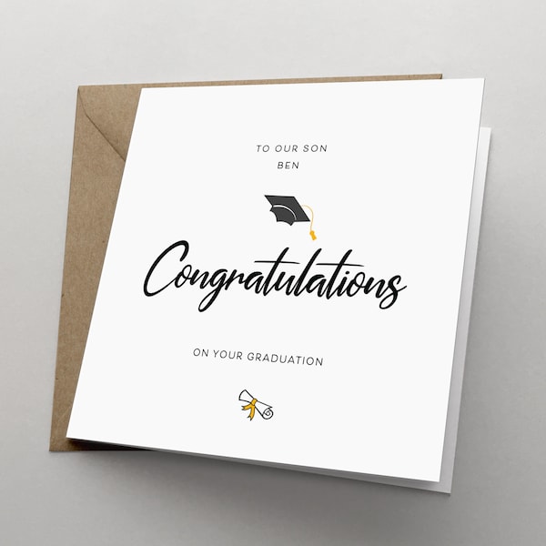 Personalised Son Graduation Card, Congratulations to our Son Card, for Him Qualified BSc BA, College University Graduation COJO16