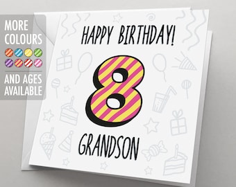 Number Birthday Card Grandson Personalised Birthday Card |  Age 3 4 5 6 7 8 9 | 3rd 4th 5th 6th 7th 8th 9th | Card for Grandson | HBNA51