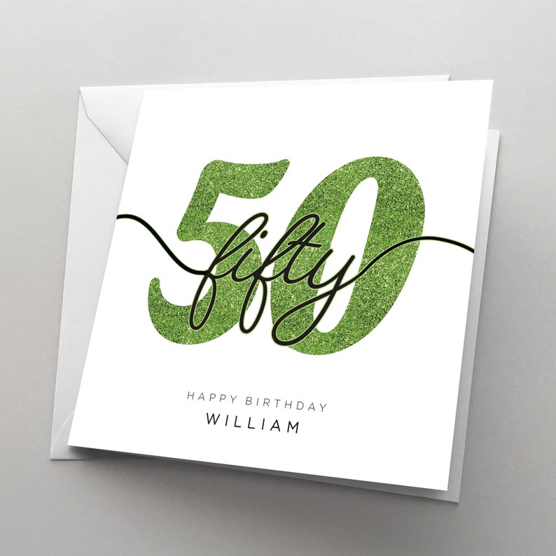 Personalised 50th Birthday Card for Her, Women, Sister, Wife, 50 Birthday Card, Card for Him , Girlfriend, Best Friend, Fifty, HBNA83 Green