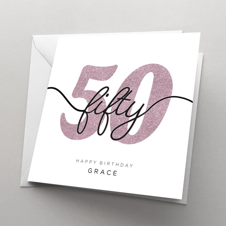 Personalised 50th Birthday Card for Her, Women, Sister, Wife, 50 Birthday Card, Card for Him , Girlfriend, Best Friend, Fifty, HBNA83 Dusky