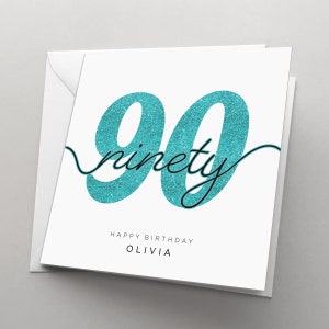 Personalised 90th Birthday Card for Her, Women, Card for Man, 90 Birthday Card, Card for Him , Granddad, Grandmother, Friend, Ninety, HBNA87 Turquoise