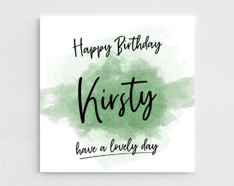 Personalised Birthday Card - Green Colour Burst Card - Four Colour Choices | Any Name Added | Birthday Card for Her | Birthday Card for Him