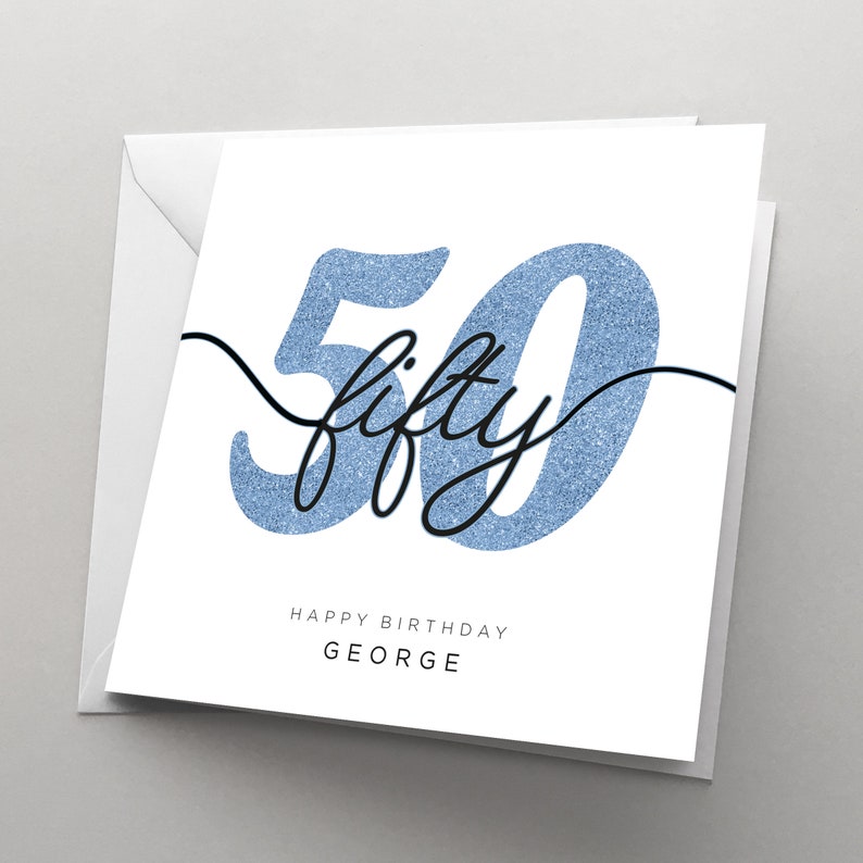 Personalised 50th Birthday Card for Her, Women, Sister, Wife, 50 Birthday Card, Card for Him , Girlfriend, Best Friend, Fifty, HBNA83 Blue