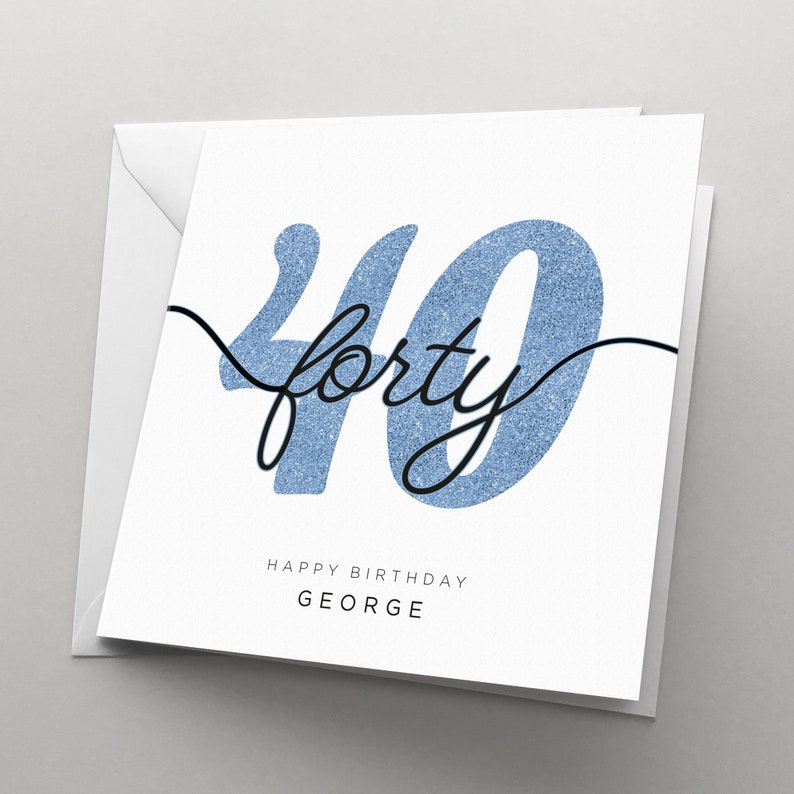 Personalised 40th Birthday Card for Her, Him, Wife, Women, Man, Girlfriend, Sister, Best Friend | Forty | Fortieth | HBNA82 Blå