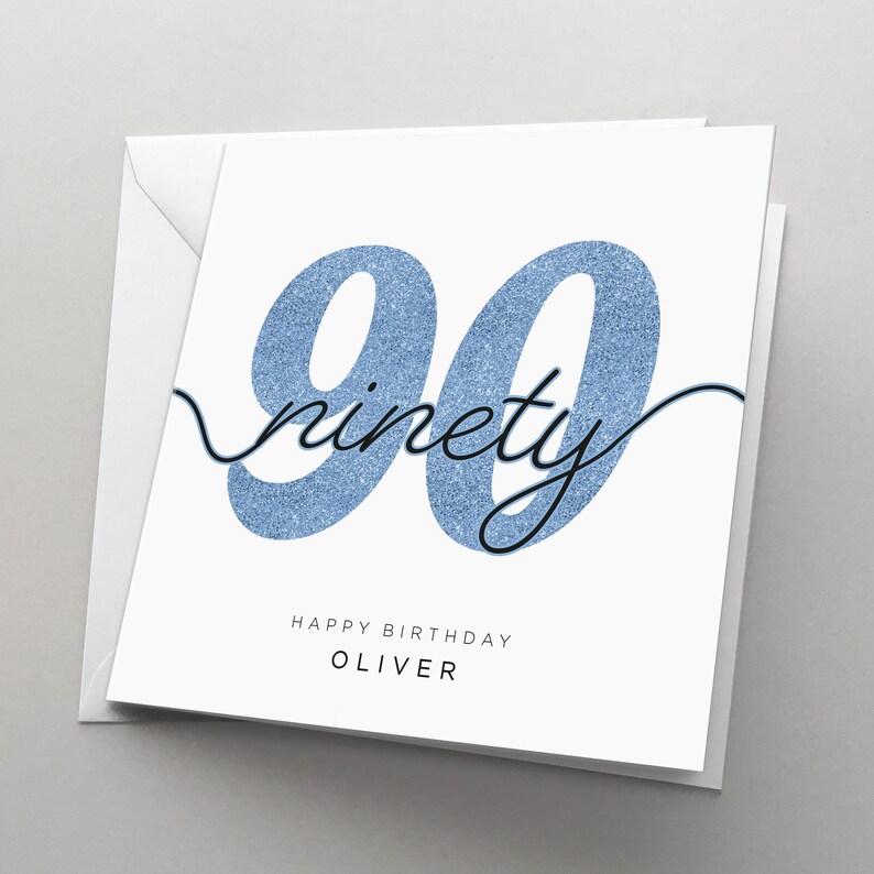 Personalised 90th Birthday Card for Her, Women, Card for Man, 90 Birthday Card, Card for Him , Granddad, Grandmother, Friend, Ninety, HBNA87 Blue