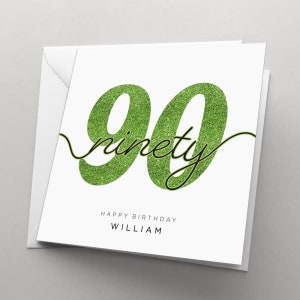 Personalised 90th Birthday Card for Her, Women, Card for Man, 90 Birthday Card, Card for Him , Granddad, Grandmother, Friend, Ninety, HBNA87 Green