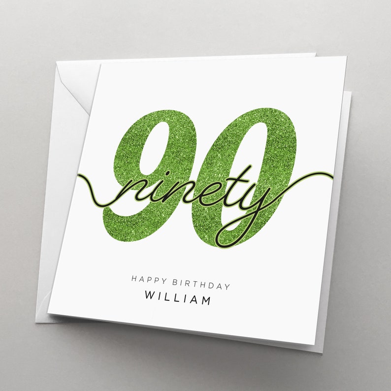 Personalised 90th Birthday Card for Her, Women, Card for Man, 90 Birthday Card, Card for Him , Granddad, Grandmother, Friend, Ninety, HBNA87 Green