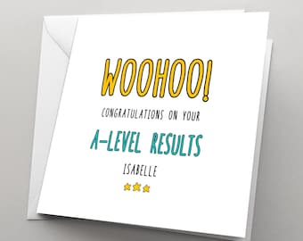 Tarjeta personalizada de felicitaciones por los resultados de A Level, tarjeta de exámenes WooHoo A LEVEL, tarjeta de aprobado, calificado, tarjeta de examen A Level COJO25
