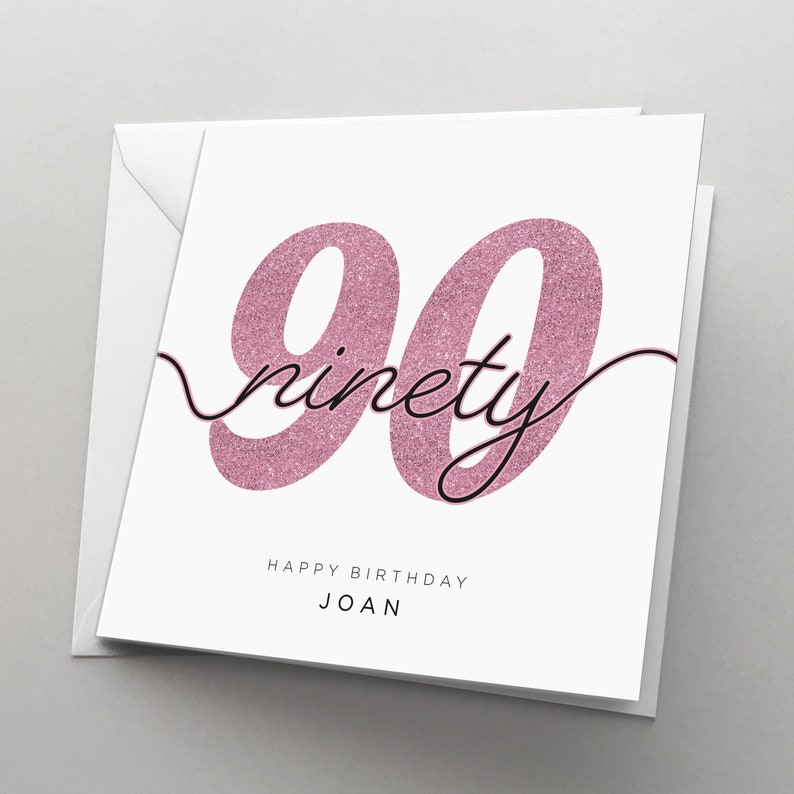 Personalised 90th Birthday Card for Her, Women, Card for Man, 90 Birthday Card, Card for Him , Granddad, Grandmother, Friend, Ninety, HBNA87 Pink
