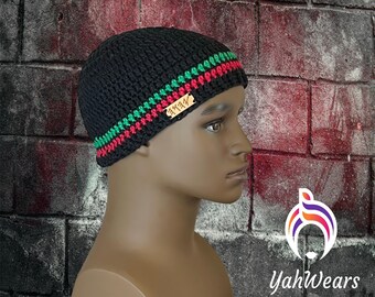 Black Red Green Beanie handmade hat | Women hat | Hebrew hat | cotton skull cap | cotton beanie | African hat | Yah | black kufi | Men Hat