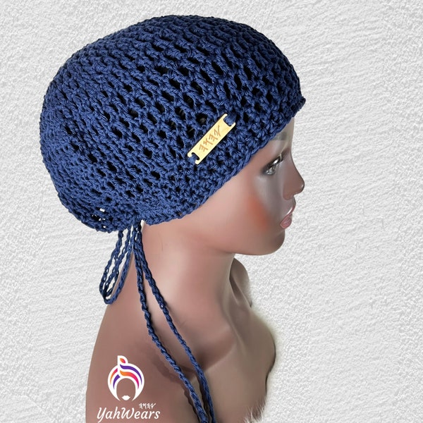 Handmade Blue Dreadlock Tam, Large beanie, dread tam hat, slouch hat, slouchy beanie,  beret tam, knit hat, mesh tam, gift hat, boho hat tam