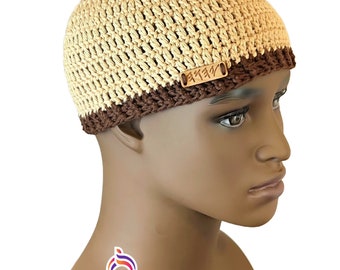 Crochet Cotton Kippah, Tan Brown Beanie, Religious Hat, Yahwears