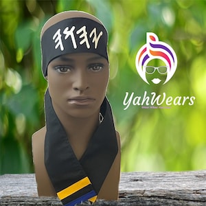 Handmade Hebrew Mitre, Black Gold Head wrap for men, Sacred name clothing, Yah Yahuah, Yahshua, Bible garment, Torah Scripture verse, Judah
