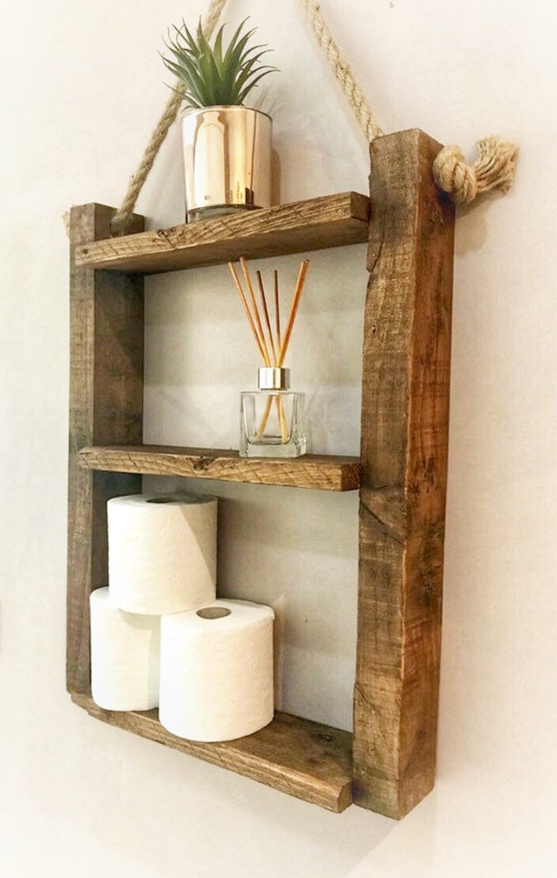 Rustic Wooden Rope Ladder Shelf Bathroom Toiletry Display. Etsy