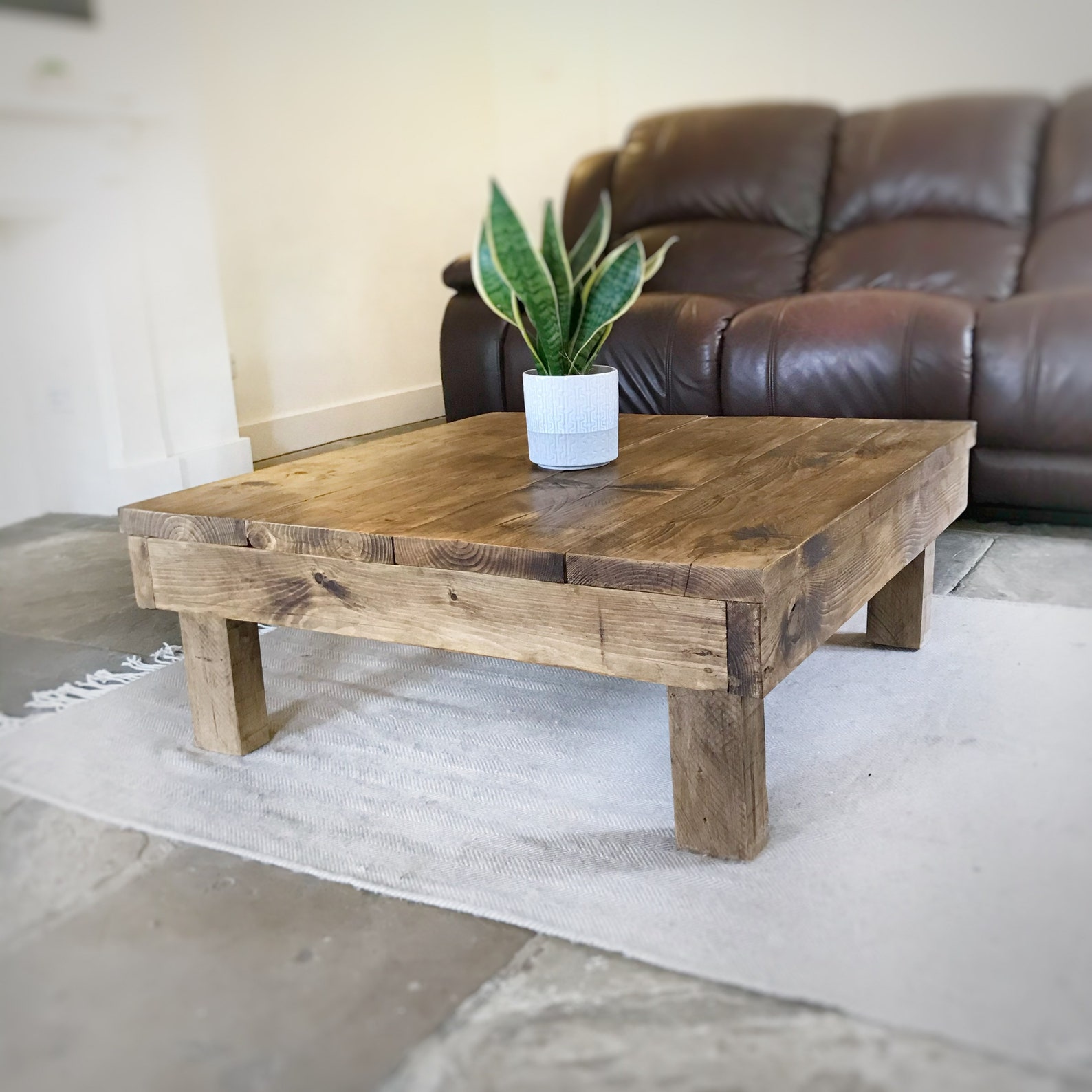 Square Coffee Table Chunky Wooden Table Rustic Reclaimed - Etsy UK