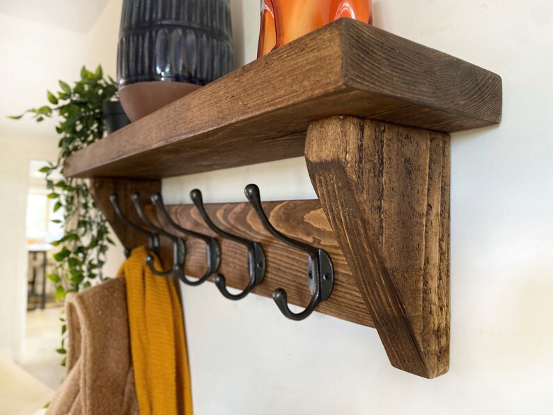 Coat Hanger With Shelf Wooden Rustic Coat Rack Chunky Coat Etsy
