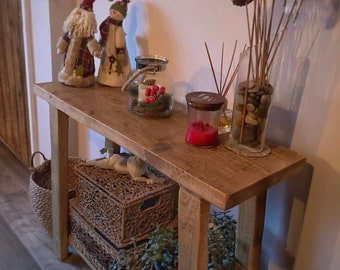 Rustic Wooden console table/side table with shelf, bathroom display stool, wooden bed side table, ready assembled