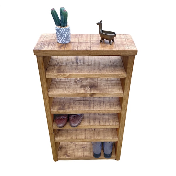 Tall and slim Wooden Shoe Rack, solid rustic shoe storage, hallway decor, rustic furniture. Shoe bench