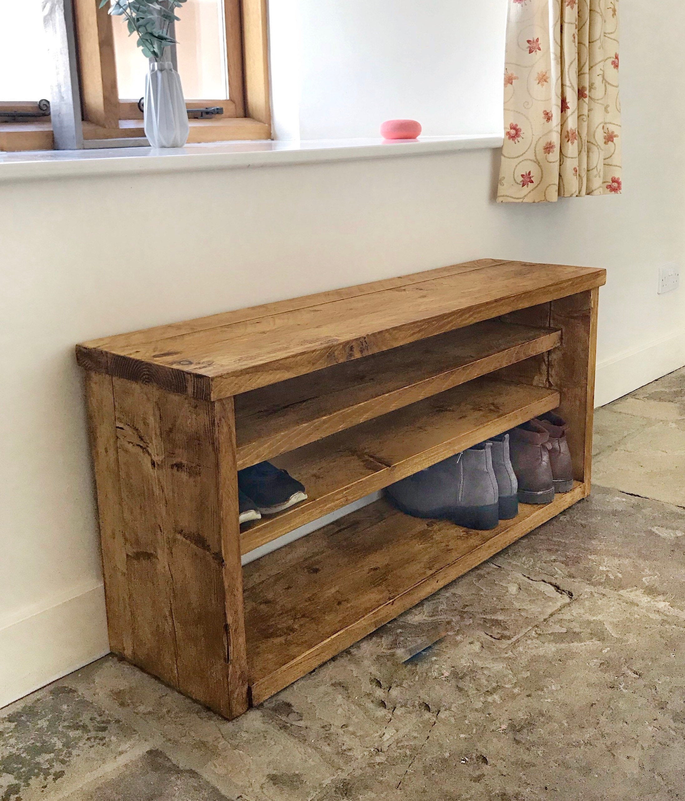 Rustic Shoe Rack Large Wooden Shoe Rack Chunky Shoe Storage Wood Shoe Rack  Large Boot Rack Shoe Rack Bench 