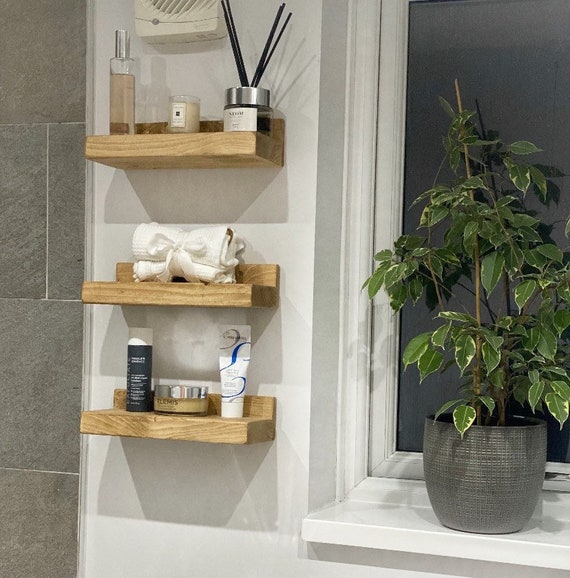 Set of 3 Chunky Shelves 12cm Depth Wooden Shelves Rustic
