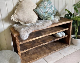 Rustic Pine Shoe Bench: Extra Deep Entryway Storage