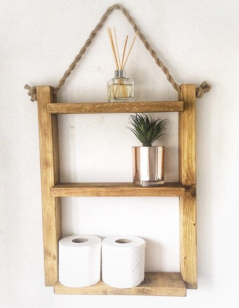 Rustic Wooden Rope Ladder Shelf Bathroom Toiletry Display. Etsy