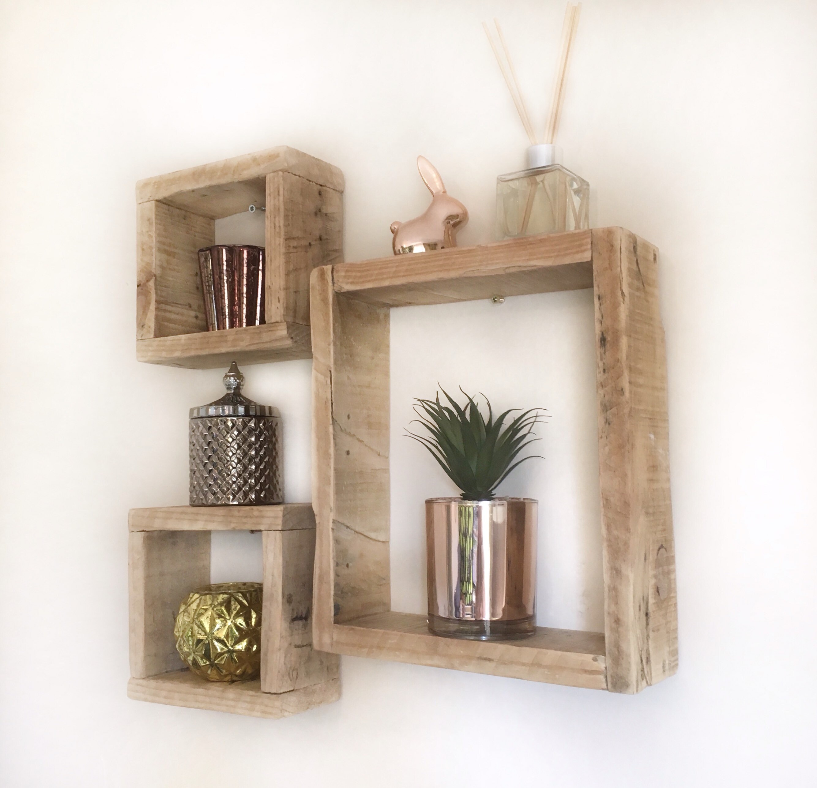 Chunky wooden square shelves reclaimed rustic decorliving Etsy