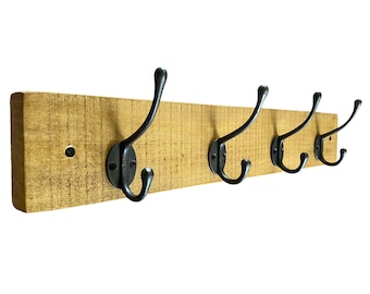 Perchero de madera, perchero rústico, ganchos gruesos para colgar abrigos, ganchos vintage de hierro fundido, perchero para sombreros, perchero para llaves, decoración rústica