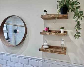 Rustic Wooden Shelves Set of 3: Chunky 15cm Depth