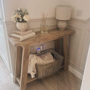 Rustic Wooden Console table with angled legs and lower shelf Bild 6