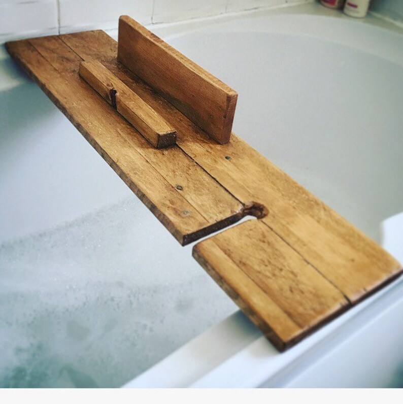 Reclaimed wooden Bath Caddy bath tray ipad stand book Etsy