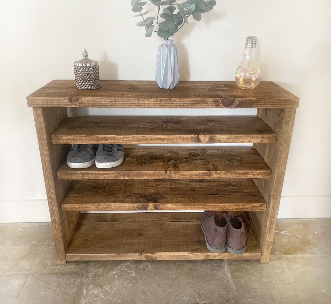 Rustic Solid Wood Shoe Rack: 4-tier Hallway Storage - Etsy
