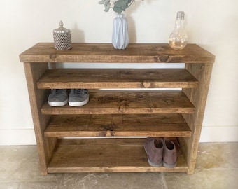 Rustic Solid Wood Shoe Rack: 4-Tier Hallway Storage