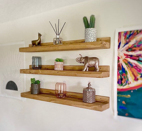 Set of 3 Chunky Shelves 12cm Depth Wooden Shelves Rustic