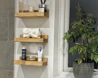 Chunky Wooden Shelves (Set of 3): Rustic Ornament Display, 15cm Depth