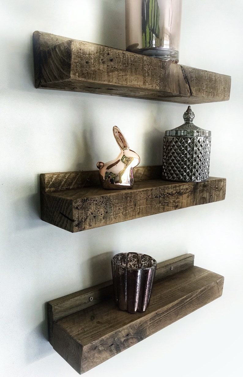 3 Chunky shelves, Wooden Shelves, rustic ornament shelf, nursery toy shelf, small ornament display 12cm depth image 7