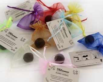 50 x Seedball Gastgeschenk im Organzabeutel - Samenbomben mit Blumen- und Kräutersamen