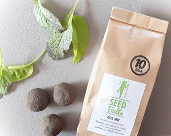 Seedballs "Asia-Mix" mit verschiedenen Asia-Salaten - 3er oder 10er Packung Seedbombs