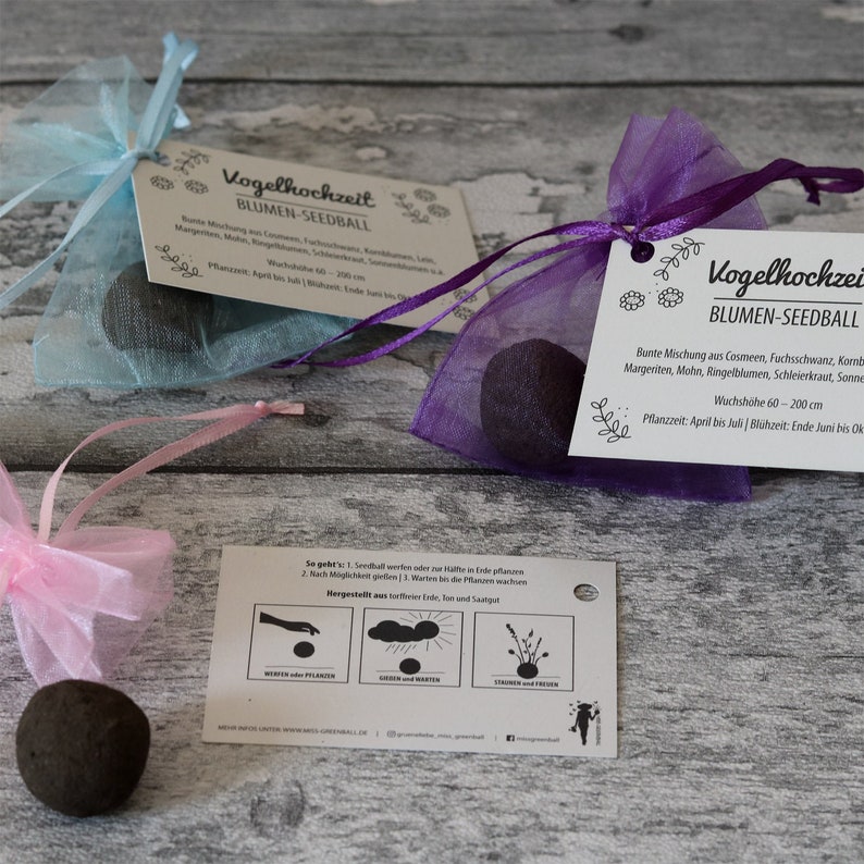 100 x Seedball als Gastgeschenk im Organzabeutel Seedbombs mit verschiedenen Samenmischungen Bild 2