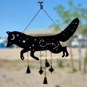 Fox Witch Bells wood wall decor hanging Wood Wall art Witchy decor Fox Decor Ostara Spring Altar image 2