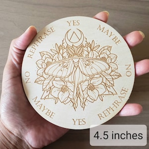 Luna Moth wood pendulum board Moon Moth Magnolia flowers laser engraved divination altar tile black scrying dowsing image 8