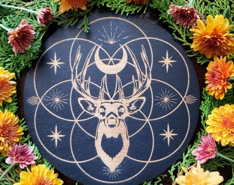 Deer Flower of Life Crystal Grid | laser engraved | divination | altar tile |
