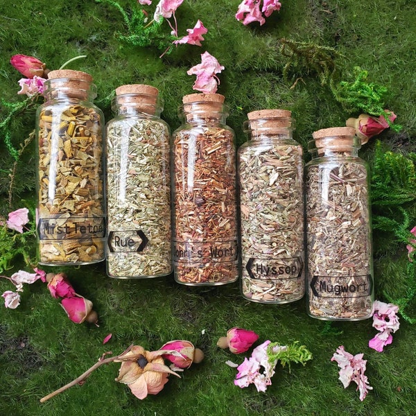 1.5 oz Dried herb vials | Herbal Bottles | Witchcraft herbs | herbal tea | Magic supplies | Witches Apothecary Bottle