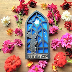 THE STAR. Tarot Bunny wood wall decor hanging | Shadow box | Ostara Wooden Wall Art | Witchy decor | Altar space | Victorian Gothic window|
