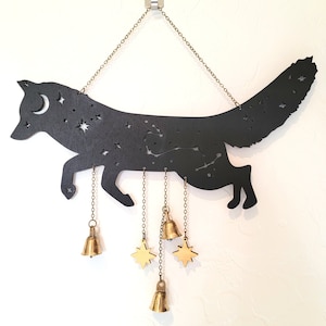 Fox Witch Bells wood wall decor hanging Wood Wall art Witchy decor Fox Decor Ostara Spring Altar image 1