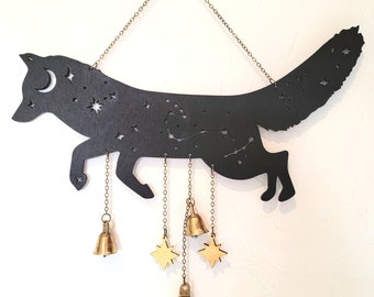 Fox Witch Bells wood wall decor hanging |Wood Wall art | Witchy decor | Fox Decor | Ostara Spring Altar