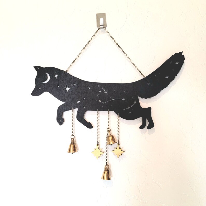 Fox Witch Bells wood wall decor hanging Wood Wall art Witchy decor Fox Decor Ostara Spring Altar image 7